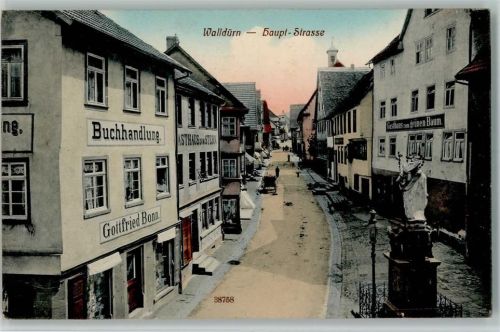Walldürn 1912 Hauptstraße, Buchhandlung Gottfried Bonn , Gasthaus zum grünen Baum AK