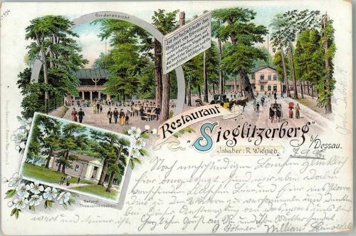 Dessau 1896 Gruss aus - Restaurant Sieglitzerberg , Theaterschlößchen , gute Erhaltung AK