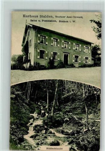 Steinen 1917 Kurhaus Stalden , Höllschlucht Wasserfall AK