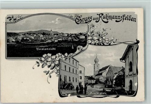 Ruhmannsfelden 1908 Marktplatz, Teilansicht AK