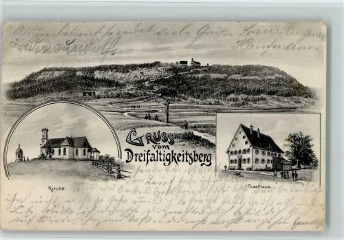 Spaichingen 1907 Dreifaltigkeitsberg Kirche Gasthaus Wegkreuz 3-Bildaufnahme