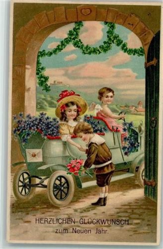 1910 Neujahr - Automobil mit Blüten geschmückt, gute Erhaltung AK