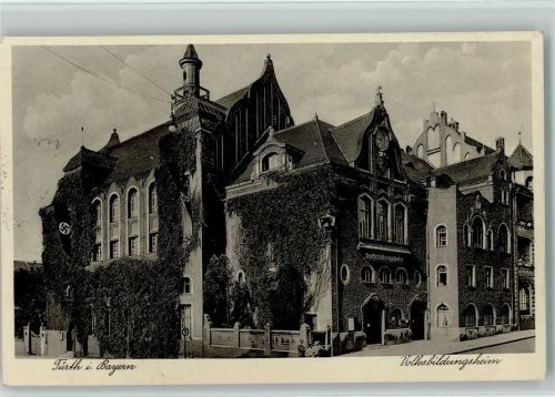 Fürth 1937 Volksbildungsheim, Hakenkreuzfahne AK WK II