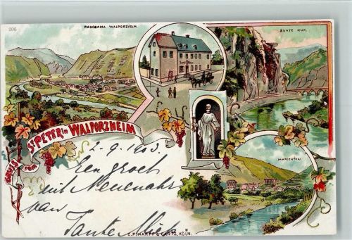 Walporzheim Gruss aus - Lithographie , St. Peter, Marienthal, Gasthaus