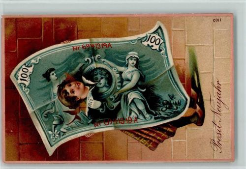 1908 Neujahr - durchbrochene Papierwand AK