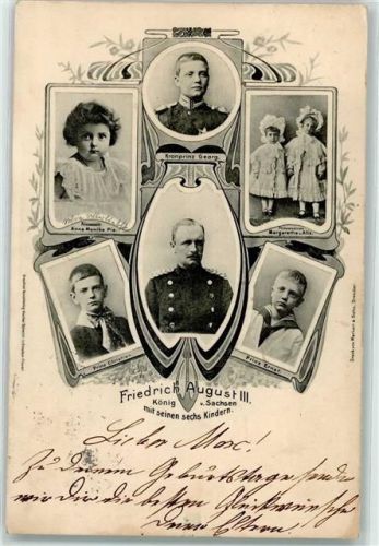 1905 König Friedrich August III und seine 6 Kinder Jugendstil AK