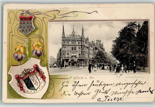 Köln Hohenzollernring 1901 Prägedruck Wappen Iris Lithographie