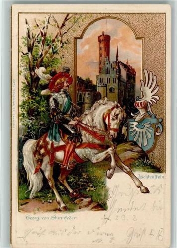 Lichtenstein 1905 Prägedruck Georg von Sturmfeder Pferd Wappen Lithographie