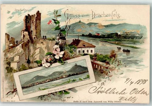 Königswinter 1898 Gruss vom Drachenfels AK