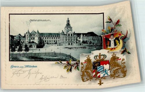 München 1900 Nationalmuseum Münchner Kindl Scan verzogen durch Prägedruck Karte in Ordnung