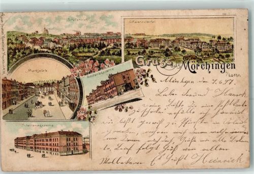 Morhange 1897 Offiziersviertel Artilleriekaserne Marktplatz Infanteriekaserne Lithographie