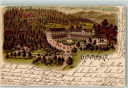 79286 W7804 Glotterbad 1906 Karte beschädigt Gruss aus Lithographie Kuranstalt Ottmar Zieher