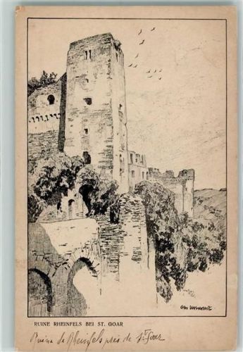 St. Goarshausen 1918 Ruine Rheinfels Federzeichnung Nr. 4 Der Rhein
