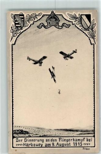 Erinnerung Fliegerkampf bei Harbouey 1915 Wappen AK