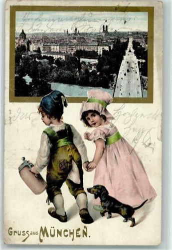 München 1909 Kinder Bierkrug Passepartout AK