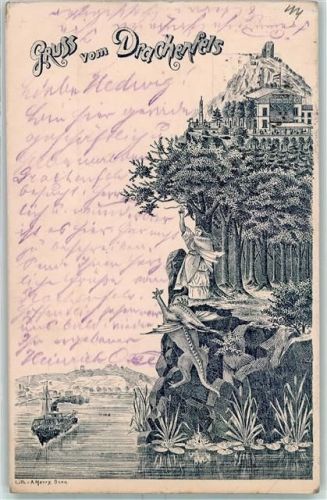 Drachenfels 1896 Vorläufer Druck 1890 - 1895 Gruss aus Lithographie Drachenfels + Stempel