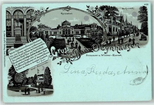 Oeynhausen 1905 Denkmal Thermalbad Kurpark Haupt Promenade Gruss Blumen Mond Kutsche