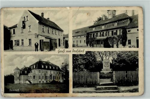 Droßdorf 1942 Kriegerdenkmal Gasthaus mit Hakenkreuzfahne , Schloss + Rittergut WK II WK II