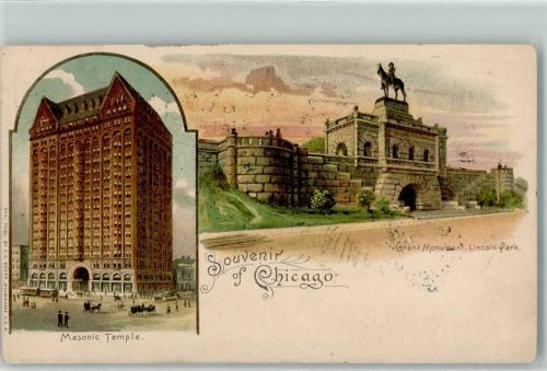 Chicago Masonic Temple Freimaurer 1900 Lithographie