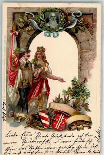 1904 Karl Meyer Kunstanstalt Nr. 42 Germania Fahnenträger Wappen Gut Heil AK