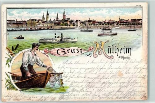 Köln Mülheim 901 1898 Rhein Raddampfer Fischer Fischernetz