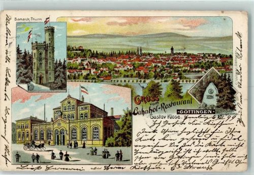 Göttingen 1899 Bismarck-Turm Bahnhof-Restaurant Merkel-Denkmal Lithographie