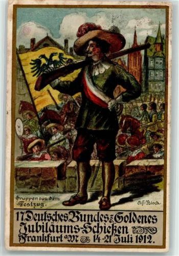 Frankfurt 17. Deutsches Bundes- Goldenes Jubiläums- Schießen Juli 1912 sign Block Gruppen aus dem Festzug