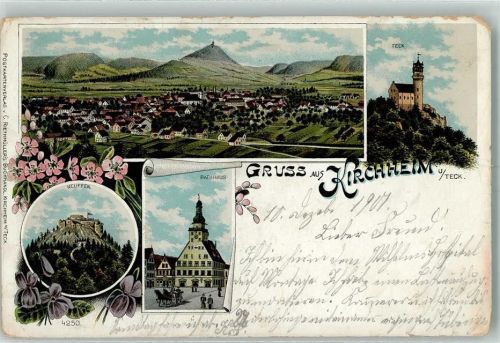 73230 W7312 Kirchheim unter Teck Gebrauchsspuren Neuffen Rathaus Teck Lithographie