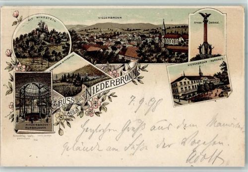 Niederbronn-les-Bains 1898 Gruss aus - schöne Litho AK Kriegerdenkmal