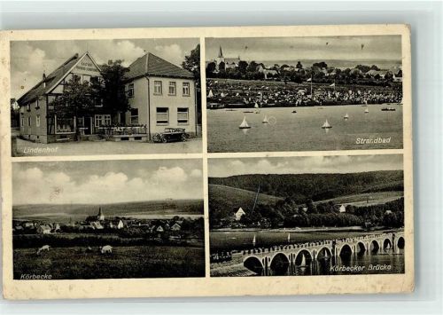 59519 W4773 Körbecke , Möhnesee - Körbecker Brücke Rinderweide Strandbad Segelboote Gasthaus Lindenhof