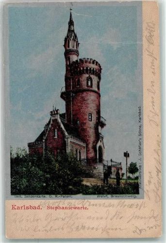 Karlovy Vary 1908 Stephaniewarte Seidenkarte