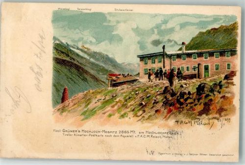 1900 sign Reisch Grüners Hochjoch Hospitz Aquarell