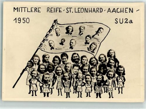 Aachen Mittlere Reife St. Leonhard SU 2a 1950 Gruppenfoto Fahne