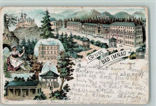 72401 W7452 Bad Imnau 1899 Gebrauchsspuren Gruss aus - Lithographie AK