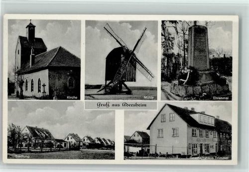 Adersheim Kirche Windmühle Ehrenmal Siedlung Geschäftshaus Trimmel