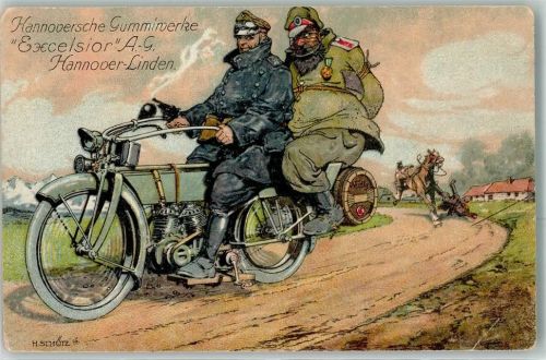 Hannover Excelsior AG Motorrad Militär Humor sign. H. Schütz
