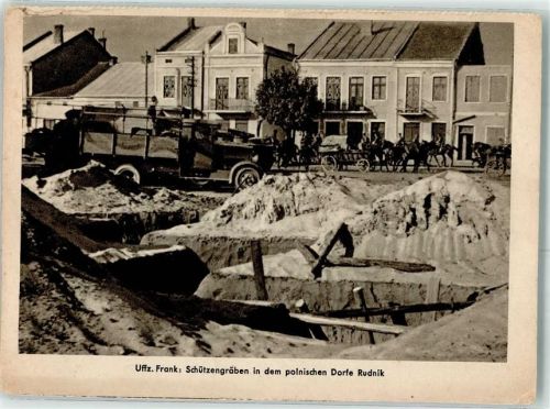 1942 Schützengräben im polnischen Dorf Rudnik Fotograf Uffz. Frank Soldatenkalender Zentralverlag der NSDAP