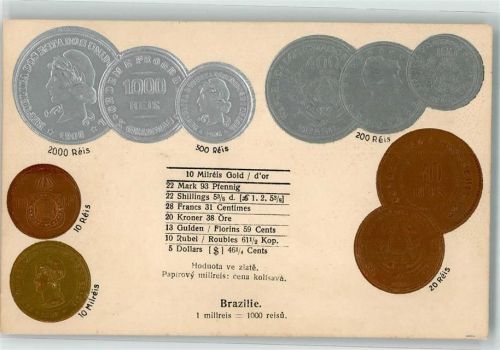 Münzenkarte Münzabbildungen Geld auf AK Lithographie