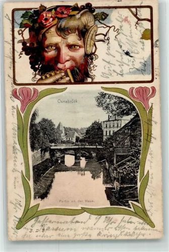 Osnabrück 1914 An der Hase Panflöte Jugendstil Lithographie