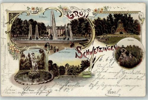 Schwetzingen 1897 Gr. Bassin Galathea Merkurtempel Apollo-Tempel Donau