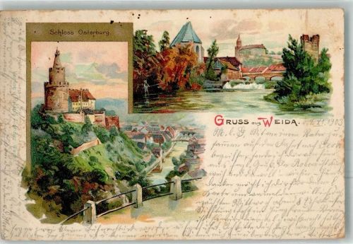 Weida 1903 Schloss Osterburg Bahnpost Weida- Mehltheuer