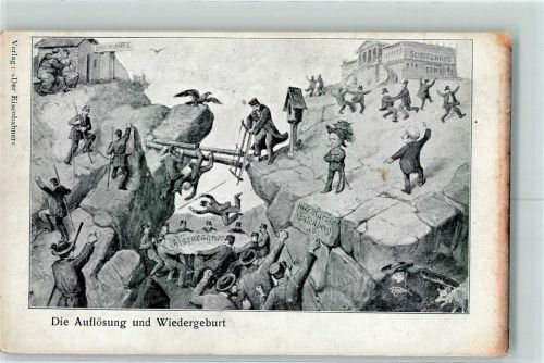1900 Die Auflösung und Wiedergeburt Eisenbahner Allegorie