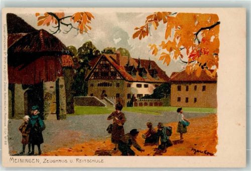 Meiningen Zeughaus Reitschule Kinder Herbst Blätter Laub sign.