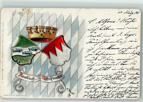 Ansbach 1899 Wappen sign. E. Rheude