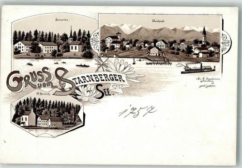 Seeshaupt Lithographie Starnberger See St. Heinrich