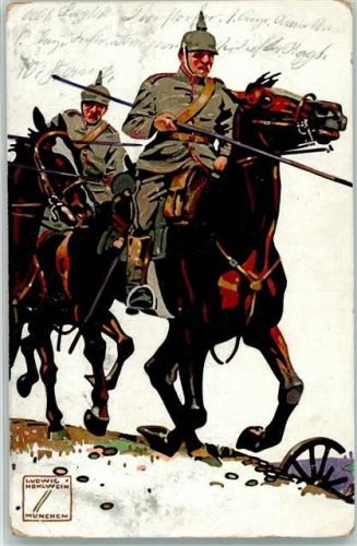 1915 Soldaten Uniform Pickelhaube Pferde Künstlerkarte Nr 3