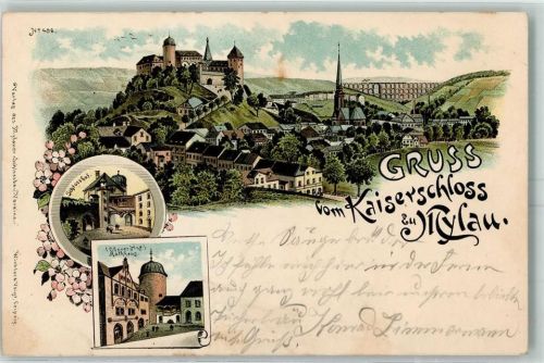 Mylau 1899 Kaiserschloss Schlosshof Rathaus