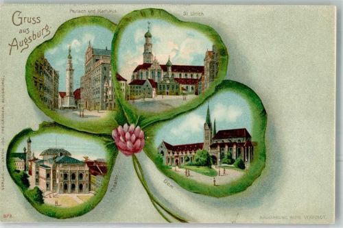 Augsburg 1907 Kleeblatt Theater Perlach Rathaus St. Ulrich-Kirche Dom
