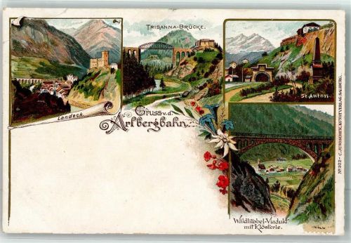 Landeck 1904 Arlbergbahn Trisanna Brücke St. Anton Wäldlitobel Viadukt mit Klösterle