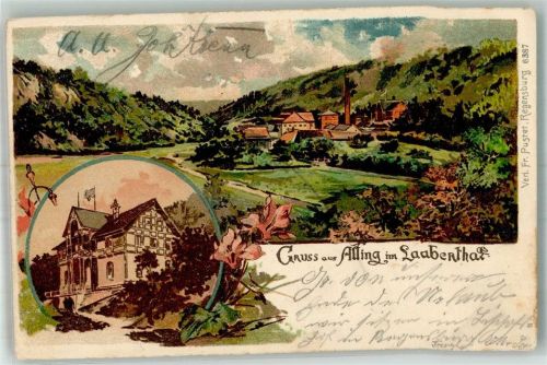 Alling 1900 Lithographie-Künstlerkarte Laaberthal Pension-Gasthaus